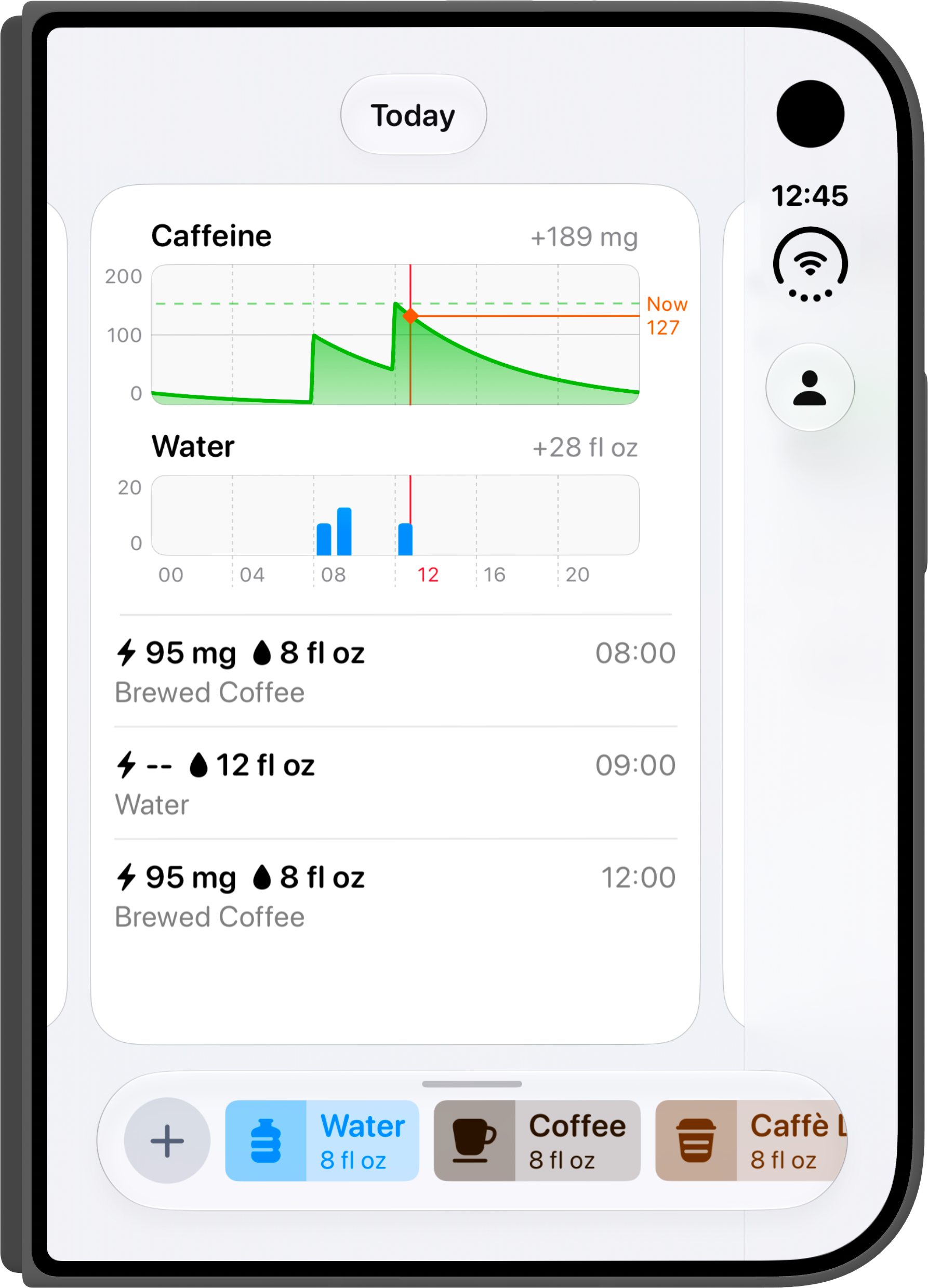 iPhone Duo shown closed running Drops, with a vertical toolbar.